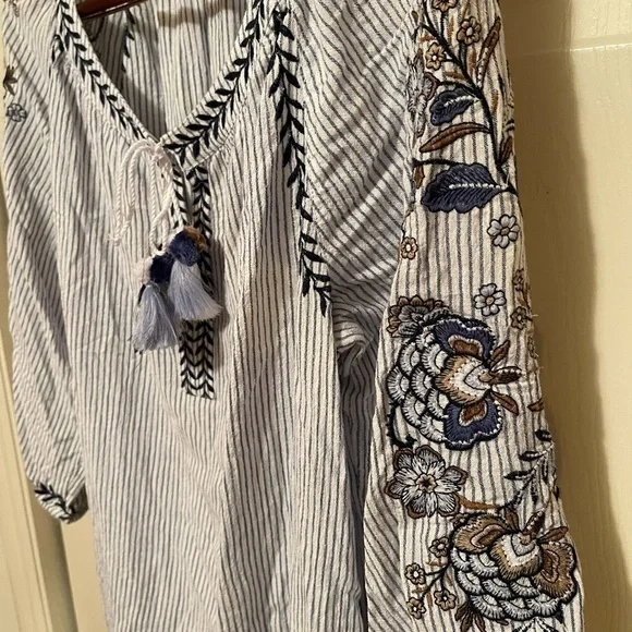 JJILL STRIPED BLUE AND WHITE EMBROIDERED DRESS - Picture 4 of 6